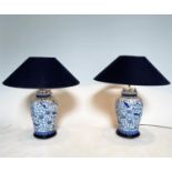 CARP TABLE LAMPS, a pair, Chinese blue and white ceramic, of ginger jar form, with Timothy Oulton