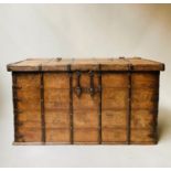 INDIAN TRUNK, 19th century North Indian, teak and metal bound with rising lid and carrying