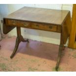 SOFA TABLE, 71cm H x 84cm W x 64cm D, 140cm open, Regency mahogany with hinged top above two real