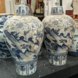 PLUM VASES, a set of five, 48cm H, Chinese Export style blue and white ceramic. (5)