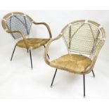 ARMCHAIRS, mid 20th century French, bamboo woven seats, acrylic back on metal supports, approx