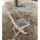 TERRACE GARDEN FOLDING SET, nicely weathered slatted teak table, 80cm x 70cm x 75cm H, with an