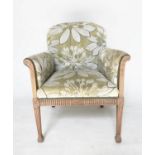 ARMCHAIR, 69cm W, Edwardian, of George III neo-classical design mahogany, with lime green/white