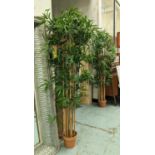 FAUX BAMBOO PLANTS, a pair, 185cm H, potted, with associated brass buckets, 31cm x 34cm diam. (2)