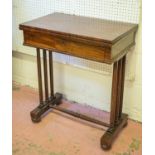 CARD TABLE, 76cm H x 64cm W x 40cm D, 80cm open, Regency mahogany with distressed original red