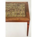 CENTRE/LOW TABLE, 168cm W x 62cm D x 52cm H, early 1970s, tiled in Biba mottled brown and green,