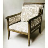 SWEDISH BERGERE, 19th century, painted and lined, with studded foliate grey/white linen union