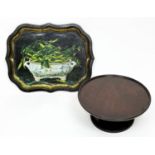 TOLEWARE TRAY, decorated with a blue and white dish holding mangetout, 56cm x 44cm, together with