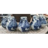 VASES, a set of five, 45cm H, Chinese Export style blue and white ceramic, with stag head detail. (