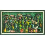 MAGDA (20th C Nigeria), 'Market Scene, oil on canvas, 34cm x 65cm, signed, framed.