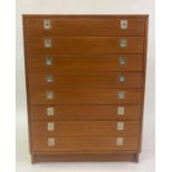HEALS STYLE CHEST, 1970s teak, with seven long drawers (including deep double drawer), 73cm x 46cm x