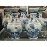 PHOENIX NECK VASES, a set of five, 46cm H, Chinese Export style blue and white ceramic. (5)