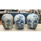 GINGER JARS, a set of five, 36cm H, Chinese Export style blue and white ceramic, dragon