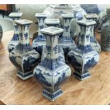 PHOENIX TALL VASES, a set of eight, 25cm H, Chinese Export style blue and white ceramic. (8)