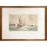FREDERICK JAMES ALDRIDGE (1850-1933), 'Boats off the Isle of Wight', watercolour, 30cm x 17.5cm,