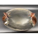 PLATTER TRAY, 63cm diam., chrome, with faux horn handles.