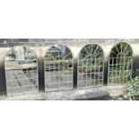 ARCHITECTURAL GARDEN MIRRORS, set of four, 78cm H x 48cm W, Georgian style arched metal frames