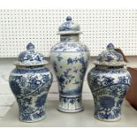 BALUSTER VASES, a pair and one other, 47cm at tallest, Chinese Export style blue and white