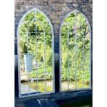 ARCHITECTURAL GARDEN MIRRORS, pair, 158cm H x 66cm W, Gothic arched metal frames, (2)