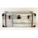 TRUNK, 102cm x 52cm x 41cm H, American aviator style, polished studded aluminium, with rising lid