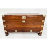 TRUNK, 19th century camphorwood and brass bound with rising lid, carrying handles and short
