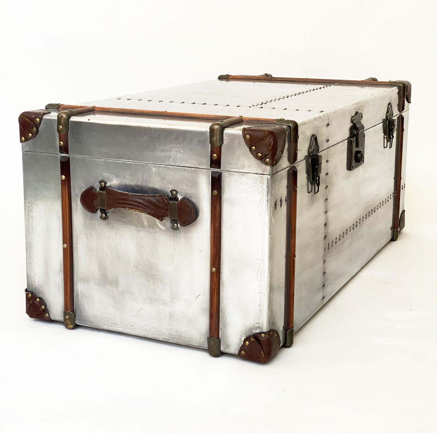 TRUNK, 102cm x 52cm x 41cm H, American aviator style, polished studded aluminium, with rising lid - Image 3 of 8