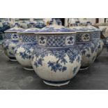 CHINESE JARS AND COVERS, a set of five, 22cm H x 18cm diam., blue and white decoration, of ovoid and
