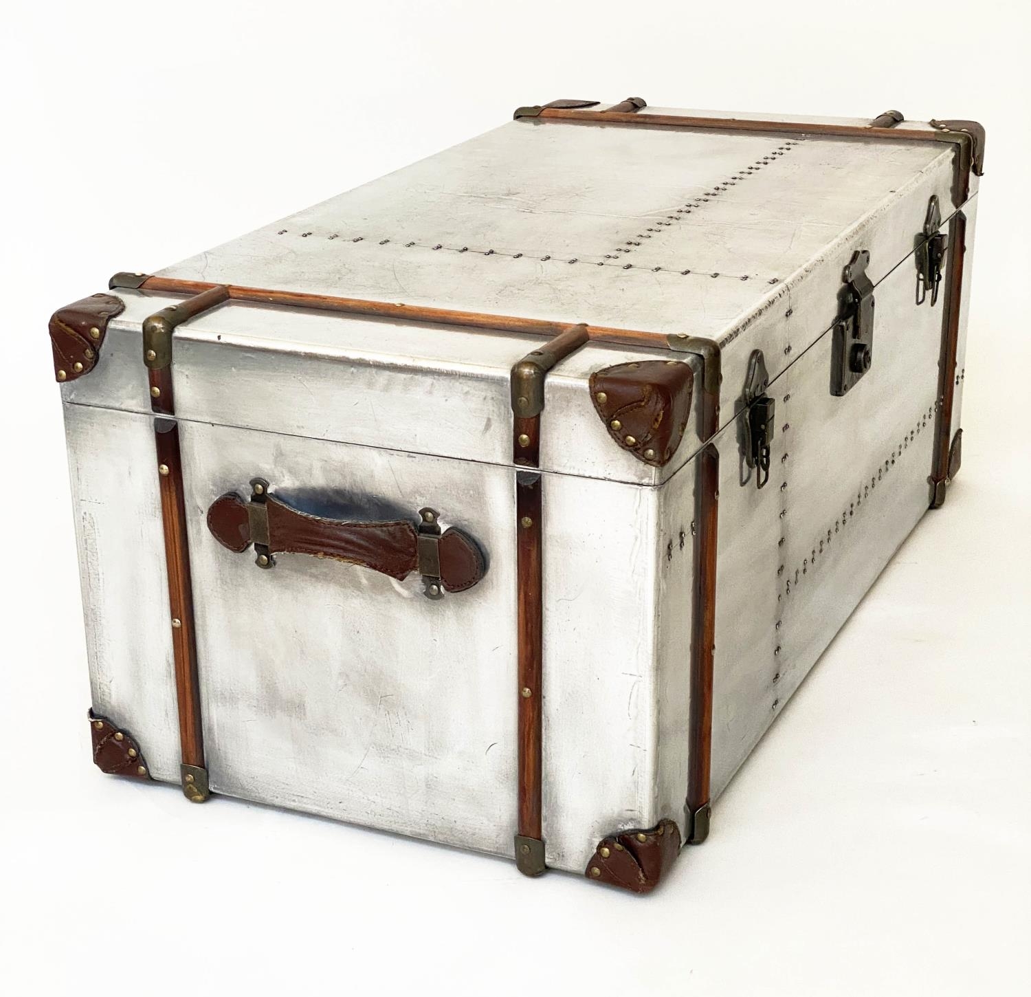 TRUNK, 102cm x 52cm x 41cm H, American aviator style, polished studded aluminium, with rising lid - Image 4 of 8