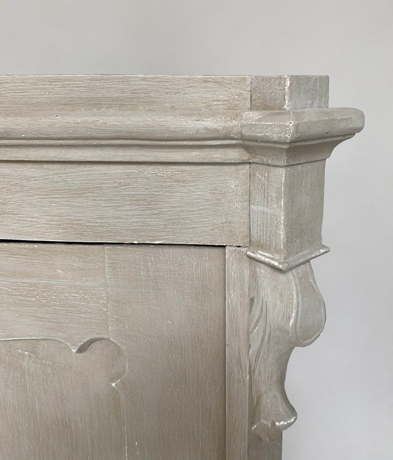 ARMOIRE, 19th century French traditionally grey painted with arched cornice, two panelled doors ( - Image 8 of 9