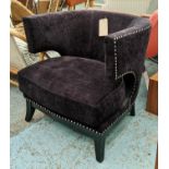 CLUB ARMCHAIR, 77cm H x 75cm W x 72cm D, contemporary dark navy upholstery, buttoned finish, splayed