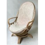 ROCKING CHAIR, mid 20th century bamboo, rattan and cane bound revolving and reclining by 'Angraves