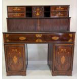DUTCH SECRETAIRE/DESK, 19th century Dutch mahogany and all over foliate satinwood inlaid, with