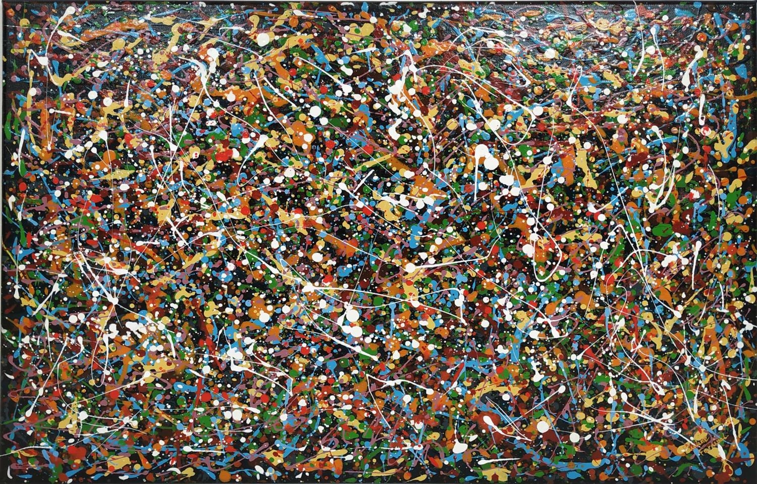 MANNER OF JACKSON POLLOCK, 'Abstract', acrylic on canvas, 51cm x 75cm.