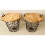 BLANKET BASKETS, a pair, 62cm x 47cm x 45cm, with tray tops. (2)