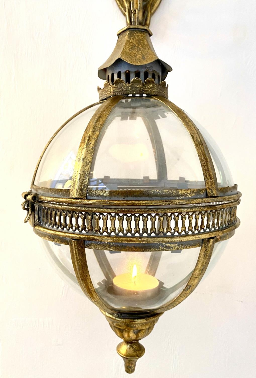 CANDLE LANTERNS, a pair, in the Regency style, 70cm hanging height, of globular form, gilt metal - Image 4 of 4