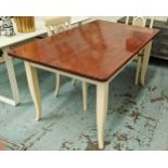 DINING TABLE, 76cm H x 150cm W x 89cm D, cream painted frame, varnished pine plank top.