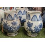 CHINESE BALUSTER SHAPED VASES, a set of three, 32cm H x 26cm W, blue and white hand painted