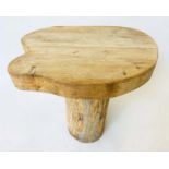 CONSOLE/OCCASIONAL TABLE, rustic random oak tree section raised upon trunk pedestal, 77cm x 55cm D x