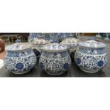 CHINESE JARS AND COVERS, a group of five, 19cm H, blue and white decoration, comprising three of one