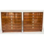 CAMPAIGN STYLE BEDSIDE CHESTS, a pair, 1970s yewwood and brass bound each with five drawers, 74cm