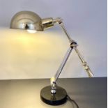DESK LAMP, Angle-poise style, gilt metal frame standing on a marble base.