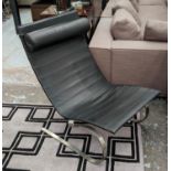 AFTER POLL KJAERHOLM PK20 STYLE LOUNGE CHAIR, 91cm H, steel and black leather.