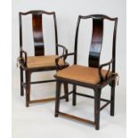 ARMCHAIRS, a pair, 112cm H x 58cm W, Chinese lacquered, with squab cushions. (2)