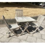 TERRACE GARDEN FOLDING SET, nicely weathered slatted teak table, 80cm x 70cm x 75cm H, with an