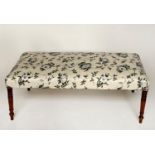 WINDOW SEAT, 19th century mahogany rectangular with 'white bower' chintz upholstery and turned