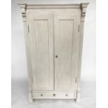 ARMOIRE, 19th century French traditionally grey painted with two panelled doors enclosing hanging