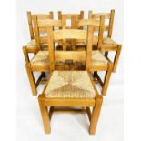 DINING CHAIRS, a set of six vintage beech with woven rush seats. (6)