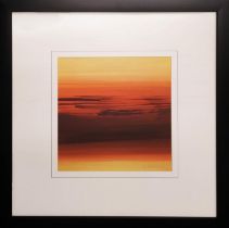 ANTONY WILLIAMS, (Contemporary British), triptych, 'Sunsets', glazed acrylic, each 55cm x 55cm, each