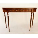 HALL TABLE, Regency style burr walnut and crossbanded with two frieze drawers and turned supports,