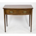 BOWFRONT SIDE TABLE, 77cm H x 87cm W x 53cm D, circa 1790, George III mahogany and boxwood strung,